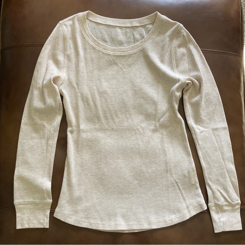 OLD NAVY Womens Thermal Waffle Base Layer Long Sleeve Scoop Neck Shirt Oatmeal M